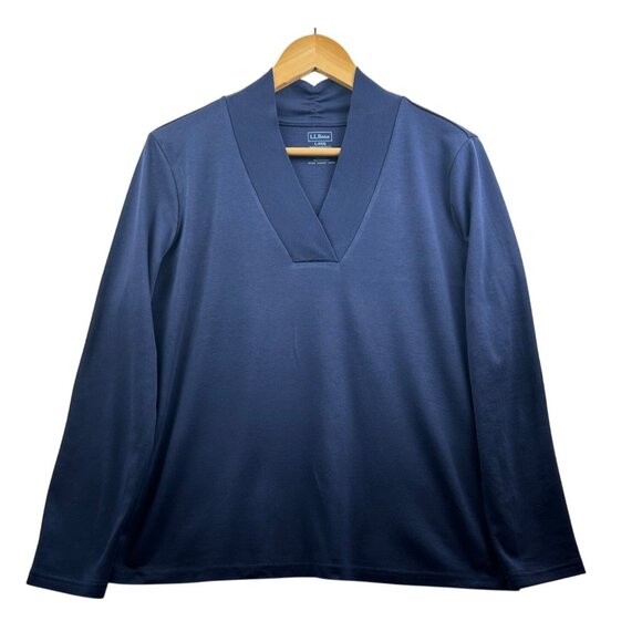 L.L.Bean 100% Supima Cotton Navy Casual Preppy Top Minimalist Timeless Basics L - Picture 1 of 4